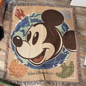 Vintage RARE San Marcos Disney Mickey Mouse Blanket Fringe‎ Disney